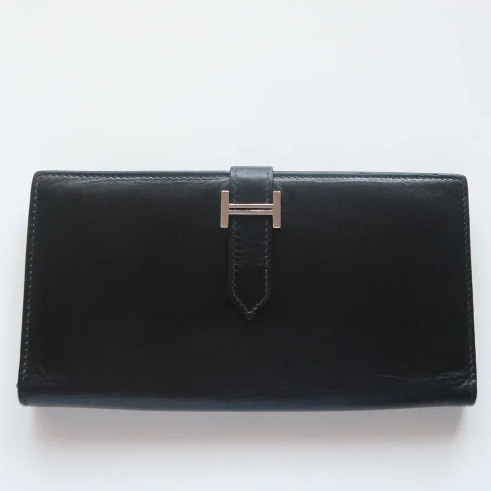Hermès Béarn Black Leather H Buckle Long Wallet Bifold Luxury French Designer - Picture 4 of 15